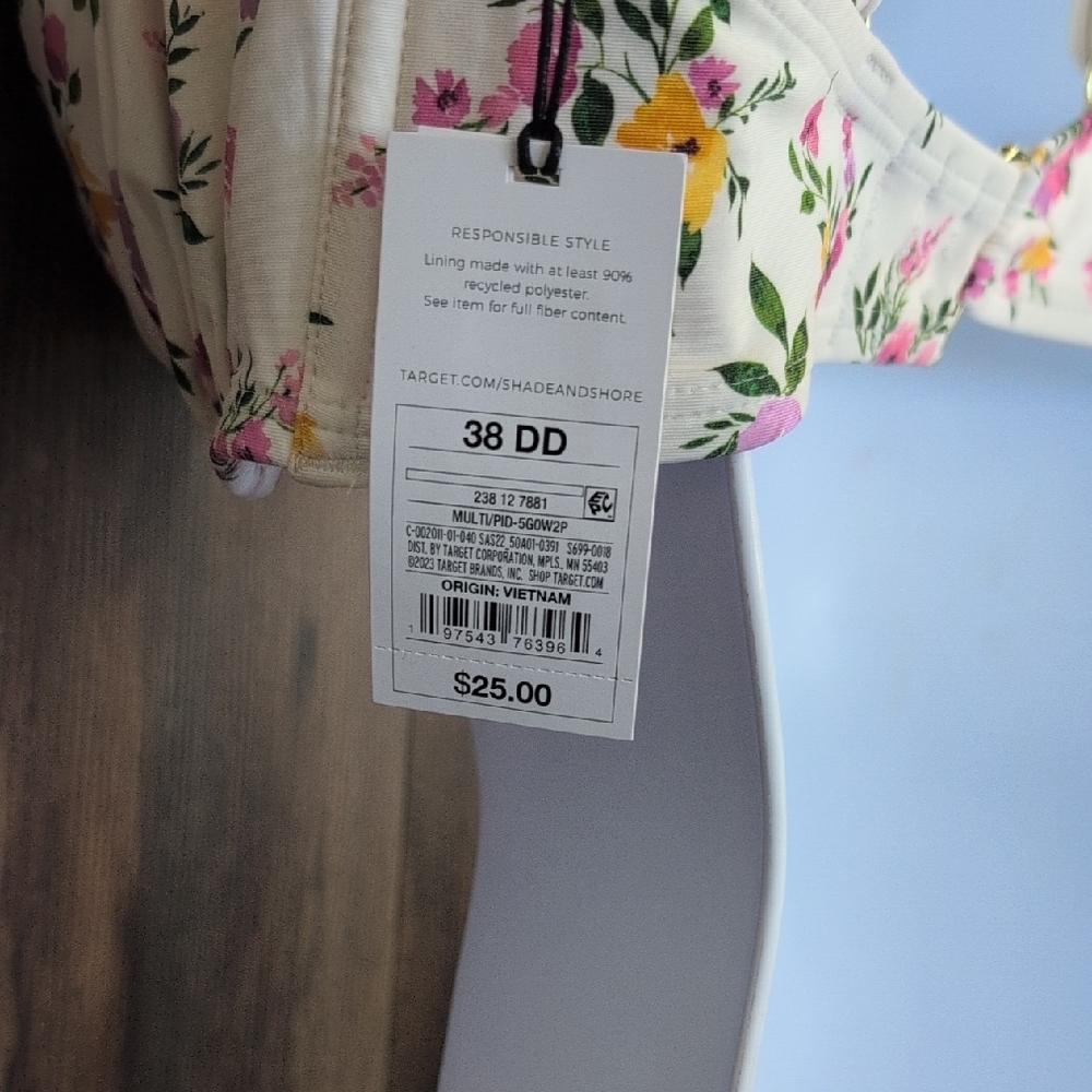 NWT Shade & Short Cream Vibrant Floral Bikini Top 38DD - Picture 4 of 5